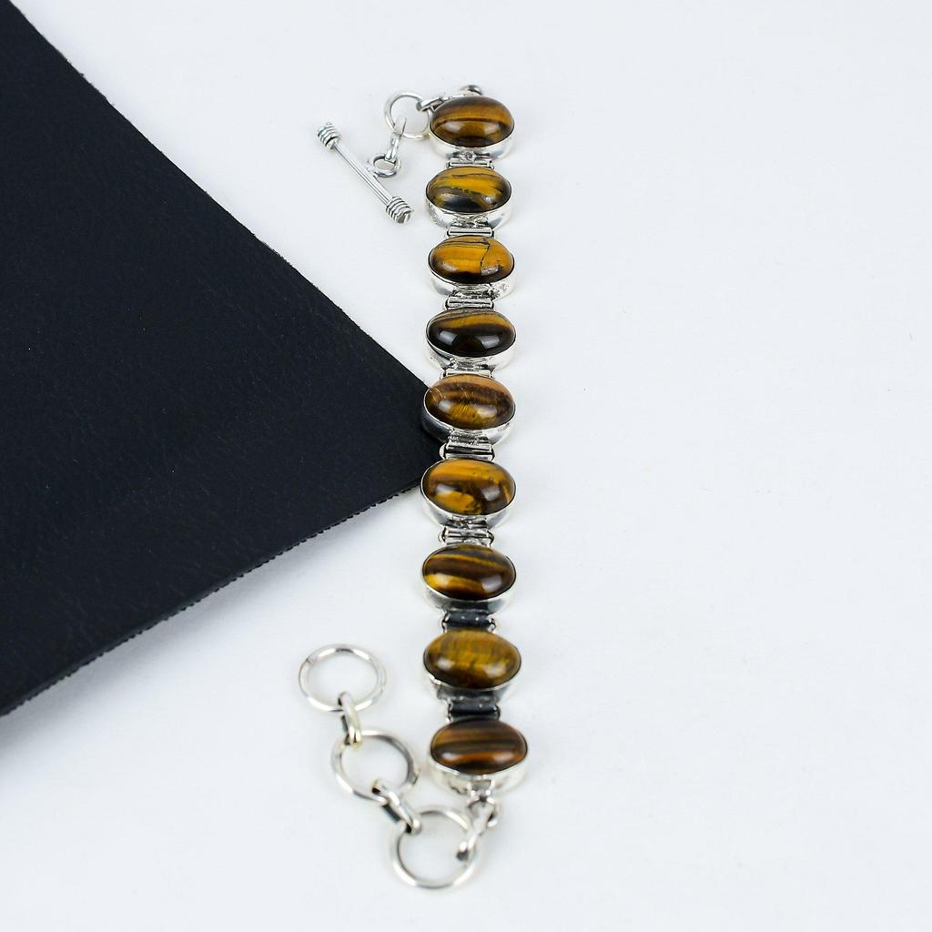 Brățară Handmade din Argint Sterling 925 cu Piatră Prețioasă Ochi de Tigru Natural, Brățară Ochi de Tigru Pentru Soție, Brățară Unisex, Cadou de Ziua Recunoștinței