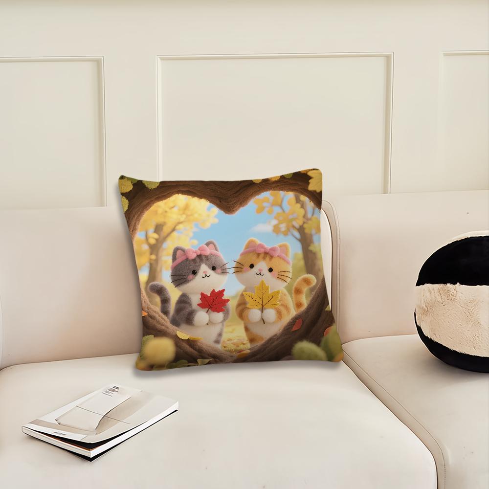 Cartoon Kitten Autumn Cute cushion cover Pillow Cover Decoration Room Home Sofa living Office Car Nordic Simplicity