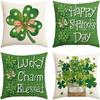 St. Patrick's Day Pillow Cover Line Printed Pillow Cover Green Four-leaf Crocodile Cushion Cover