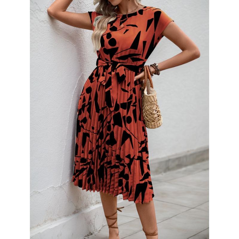 Elegant Personality Abstract Pattern Printed Pleated Dress