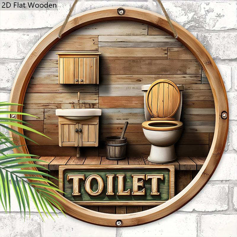 Rustic Toilet Wooden Sign - Decorative Hanging Plaque for Bathroom Door, Wall Decor - Ideal Home Hanging Ornament