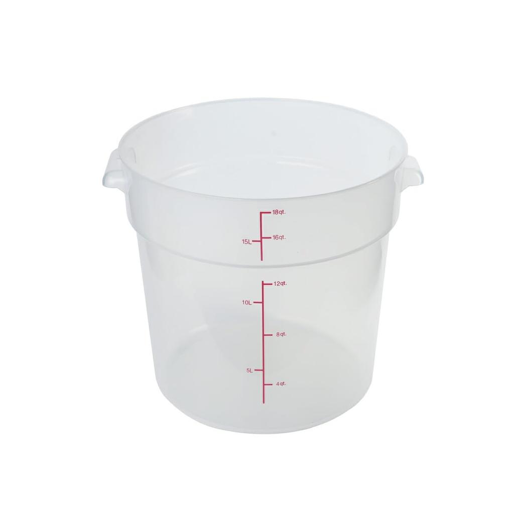 Thunder Group Food Container Storage Container 18QT Graduated Round Body No Lid Food Ingredients Polycarbonate Translucent PLRFT318TL 17.03L