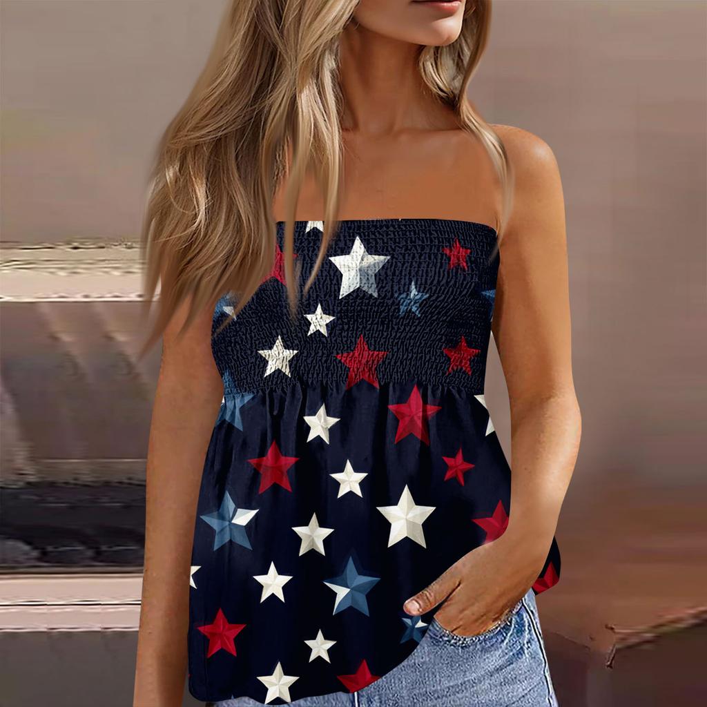 Summer Tube Tops For Women,Cute Sexy Off Shoulder Print Sleeveless T-Shirt