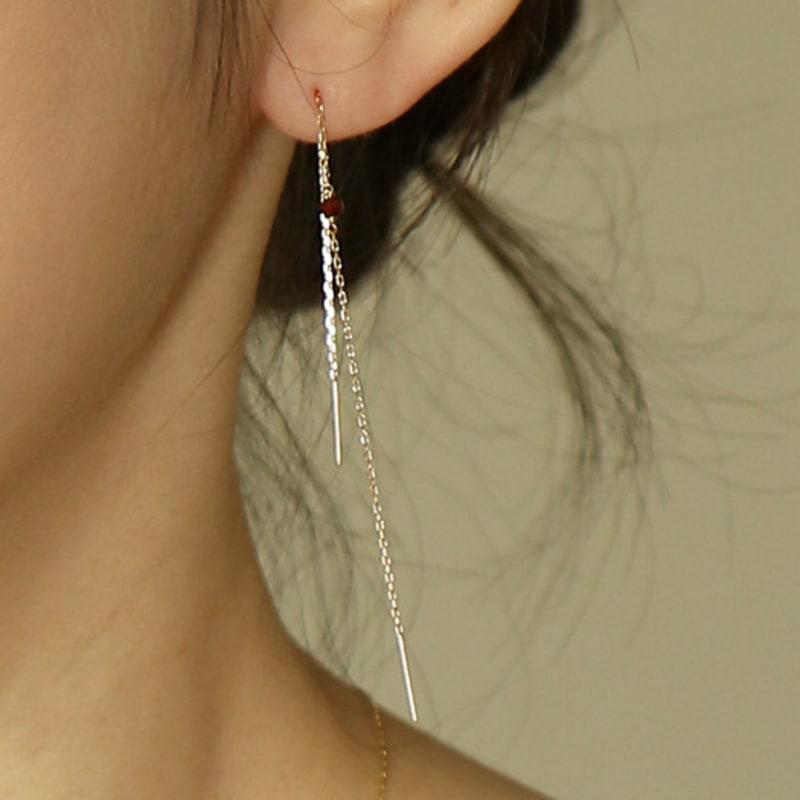UNI.J Ruby Single Long 14k Gold Earring Ie398