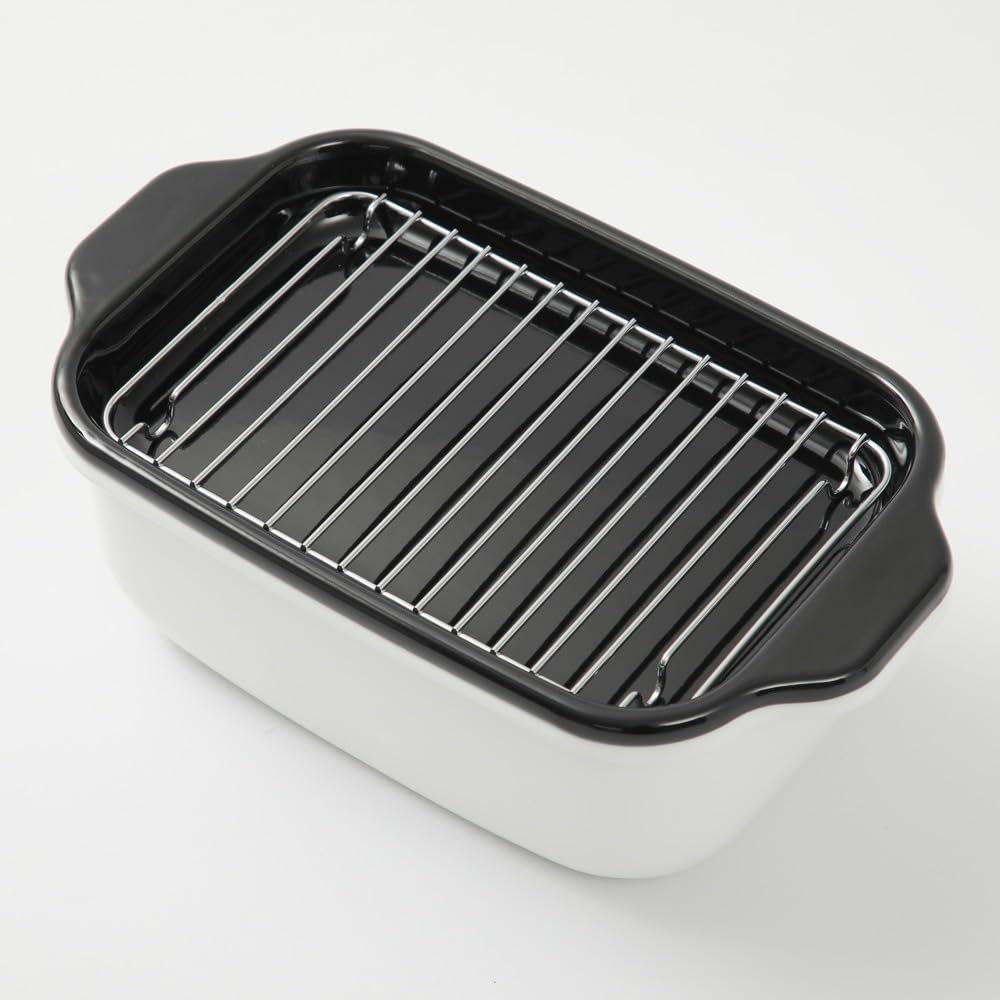 Fuji Enamel Square Deep Fryer Set with Thermometer, Baking Rack, and Stainless Steel Chopsticks. White.