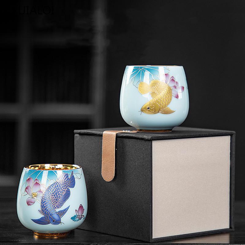 125ml Gilded Master Cup Handmade Ceramic Teacup Souvenir  Celadon Kungfu Tea Set Household Tea Cup Tea Bowl Gift Box