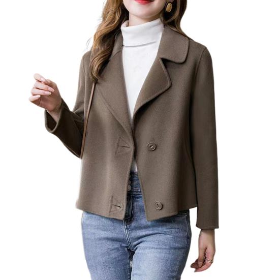 Women Jacket Lapel Solid Color Single-breasted Double-sided Woolen Coat Loose Thermal Short Type