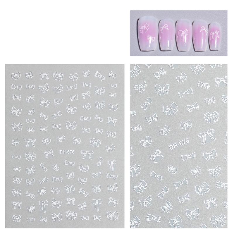 

Минималистичные наклейки для ногтей с бантиками, ультратонкие самоклеящиеся наклейки для ногтей, украшения для ногтей, наклейки для женщин белый