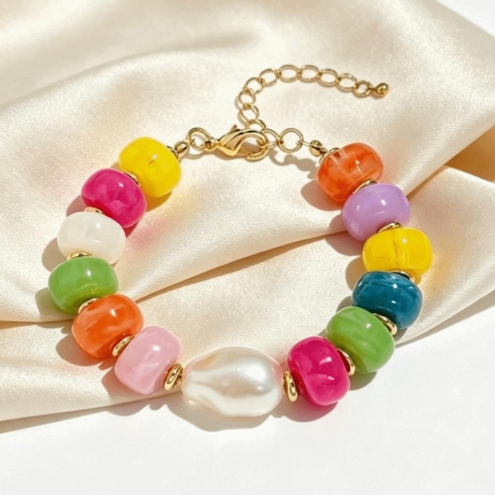 Colorful Design Beaded Bracelets Chunky Beads Handmade Jewelry Statement Resin Bracelet For Women