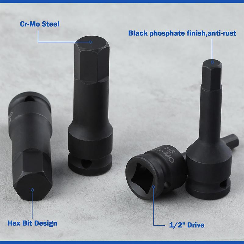 Zestaw 8 sztuk bitów imbusowych Zestaw nasadek imbusowych H5-H19 Cr-Mo Narzędzia ręczne do wkrętarek budowlanych Zestaw nasadek imbusowych 1/2 cala