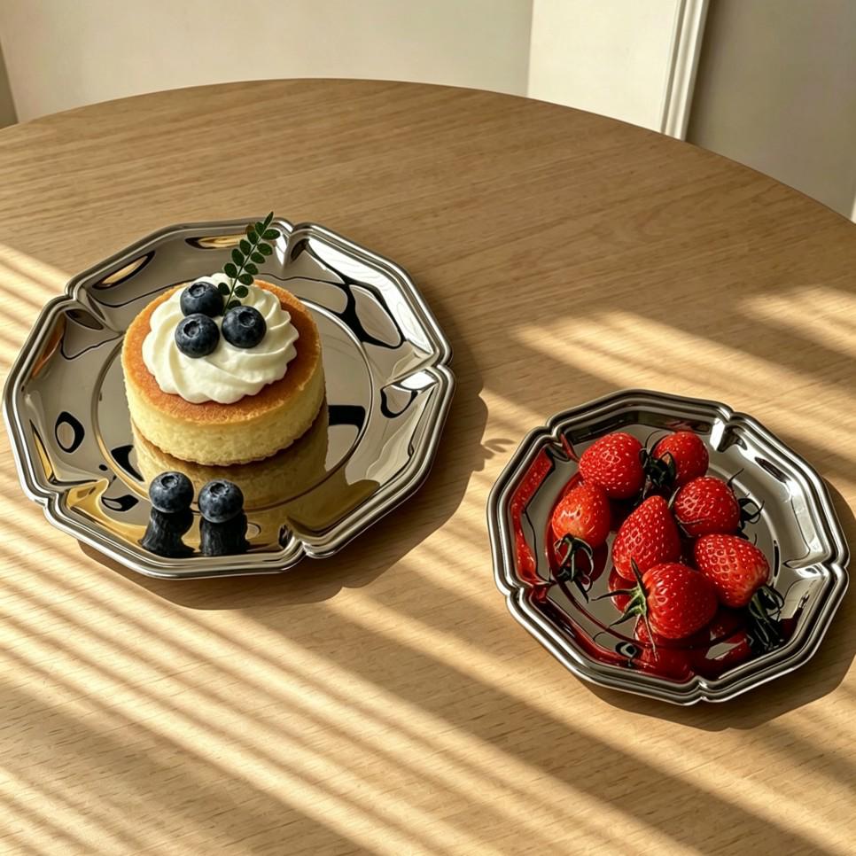 Geprägte Kuchenplatte & Tablett aus 304 Edelstahl, Retro-Untertasse, Schmuckaufbewahrung, Kleine Dekoplatte.