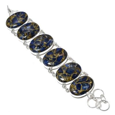 Natural Copper Sodalite Gemstone Handmade 925 Sterling Silver Bracelet 7-8" R2g32