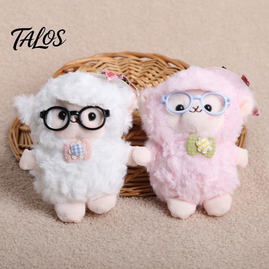 Soft Waxy Plush Pendant Sheep Doll for Bags And Keys, Curly Stuffed Animal Keychain Polyester Fiber with Bow Glasses Accessories, Cute Hanging