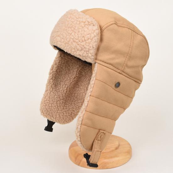Lei Feng Hat Thickened Inner Lining Solid Color Buckle Closure Versatile Tarp Hat with Ear Protection Daily Clothing