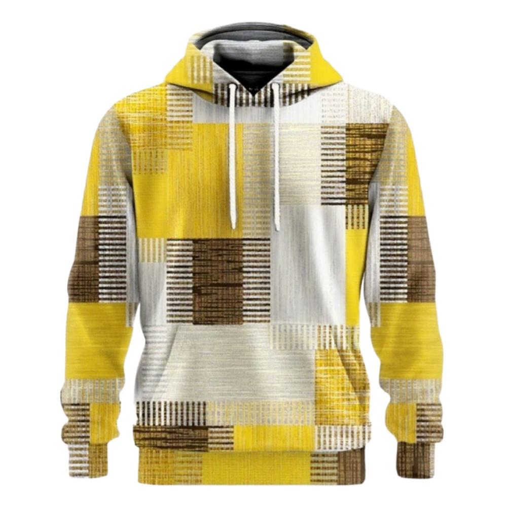 Retro Spliced Make Old Lattice Spring Autumn Men Hoodie 3D Print Long Sleeves Casual Hoodies Oversized Sweatshirts Pullover Tops