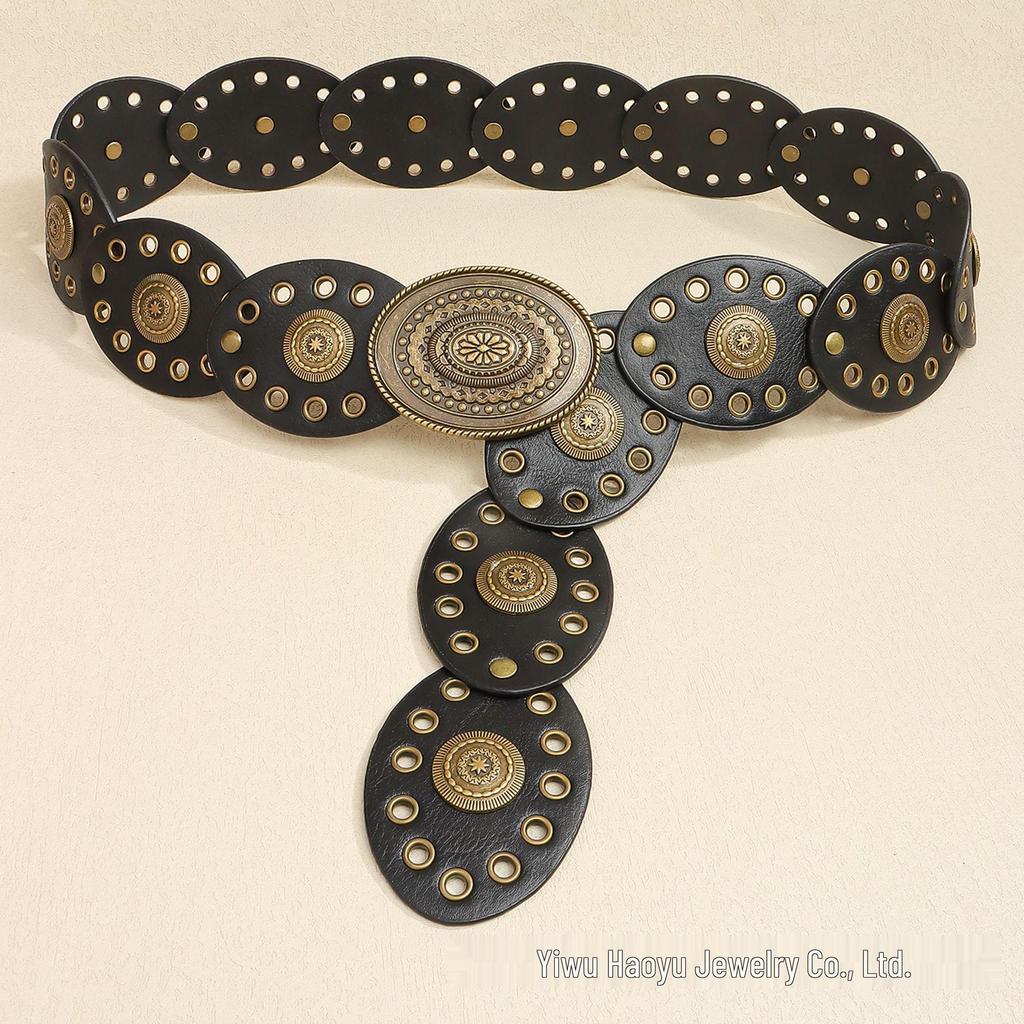 Women's Retro Wasteland-Style Oval Eyelet Waist Belt Dress