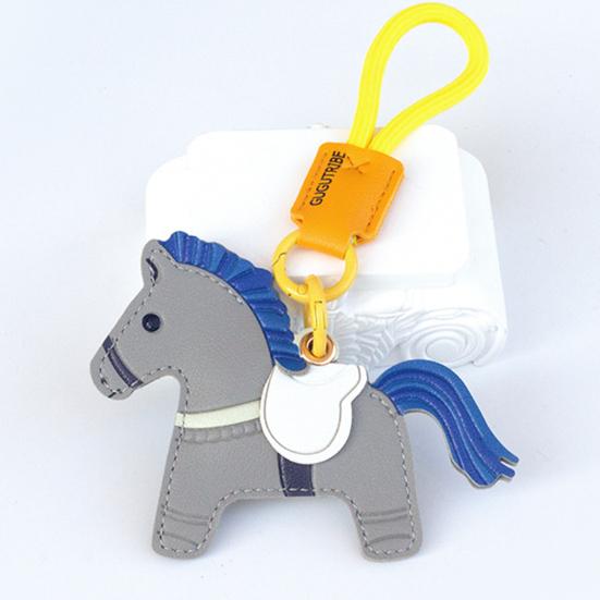 Keychain Pendant Cartoon Horse Shape Key Holder Colorful Faux Leather Access Card Case Bag Lanyard Decorative Keychain Accessory