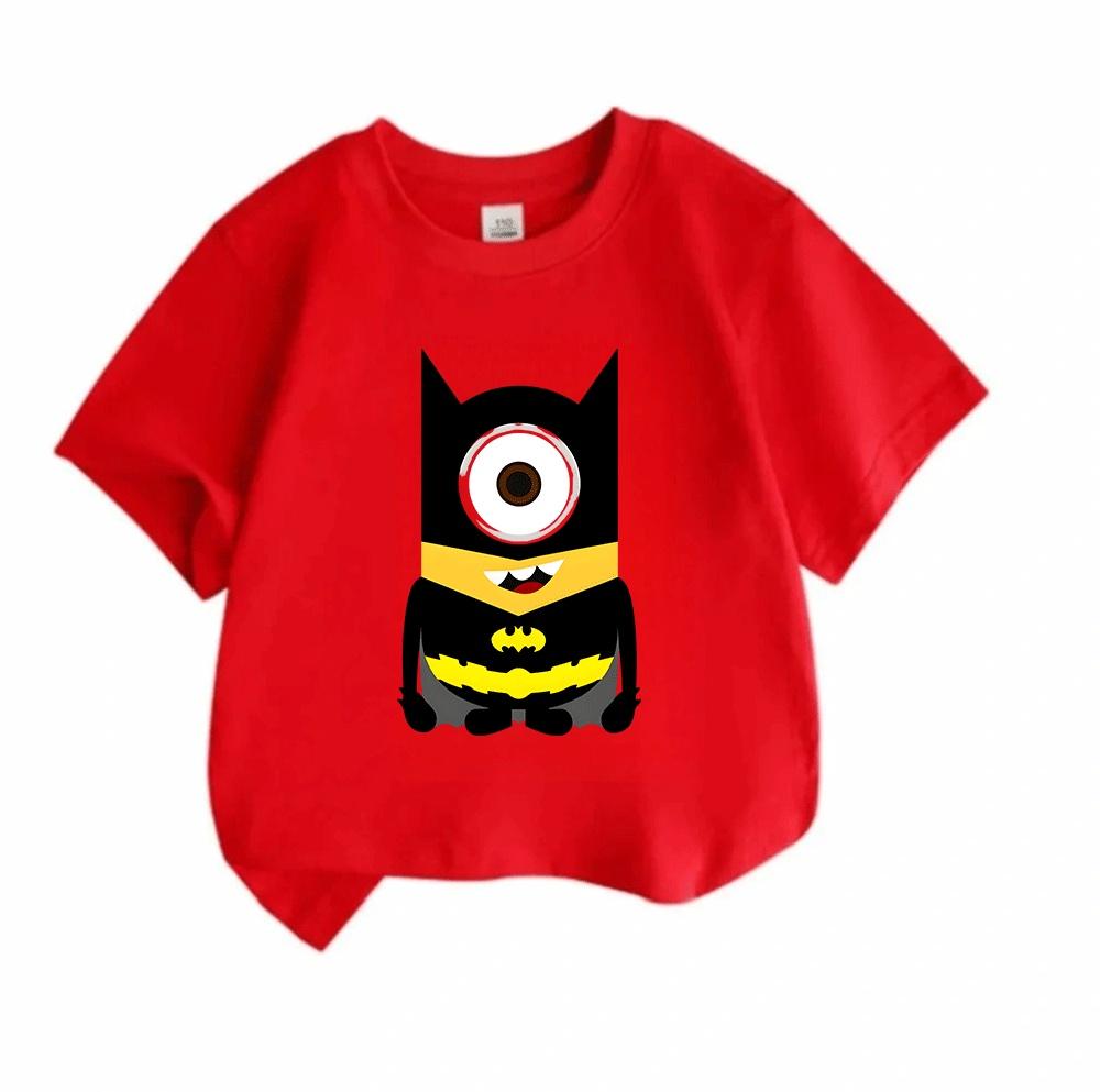 Kids Boys Girls Crew Neck Short Sleeve 100% Cotton T-Shirt, Cute Single Eye Superhero Bat Themed Cartoon Printed Casual Summer Tops for Little Childre