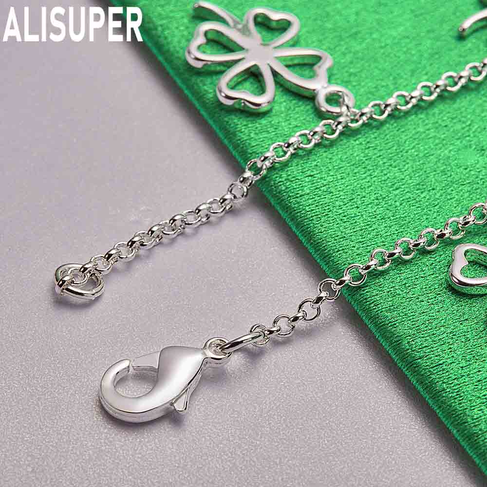 925 Sterling Silver Four-Leaf Clover Side Chain Exquisite Bracelet Gift Jewelry