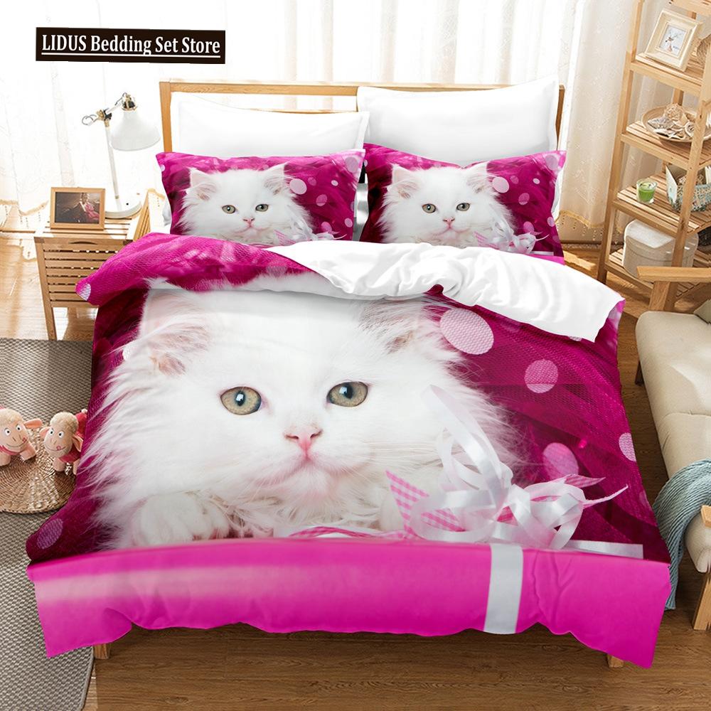 Katzen Bettbezug Set Queen King Size Für Jungen Mädchen Niedlicher Tierdruck Bettwäsche Set Schlafzimmer Haustier Thema Polyester Bettdeckenbezug