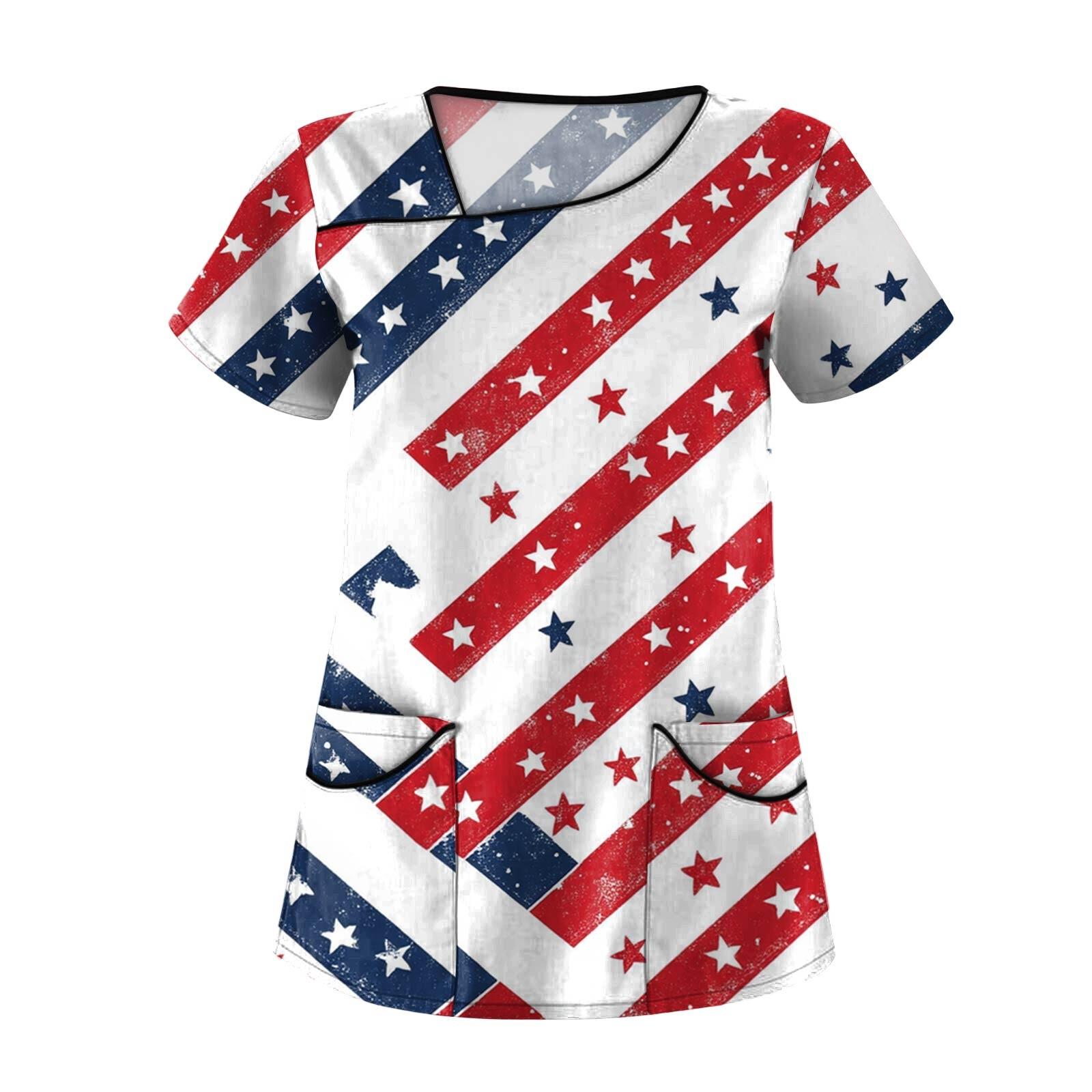 

Женская модная рабочая одежда с короткими рукавами с принтом и верхом с двойными карманами XXXXXL красный