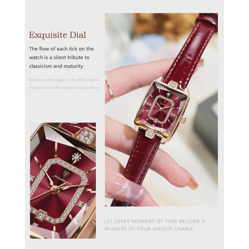 POEDAGAR Rectangle Luxury Women's Watches Waterproof Date Leather Woman Watch Elegant Fashion Quartz Women Wristwatch