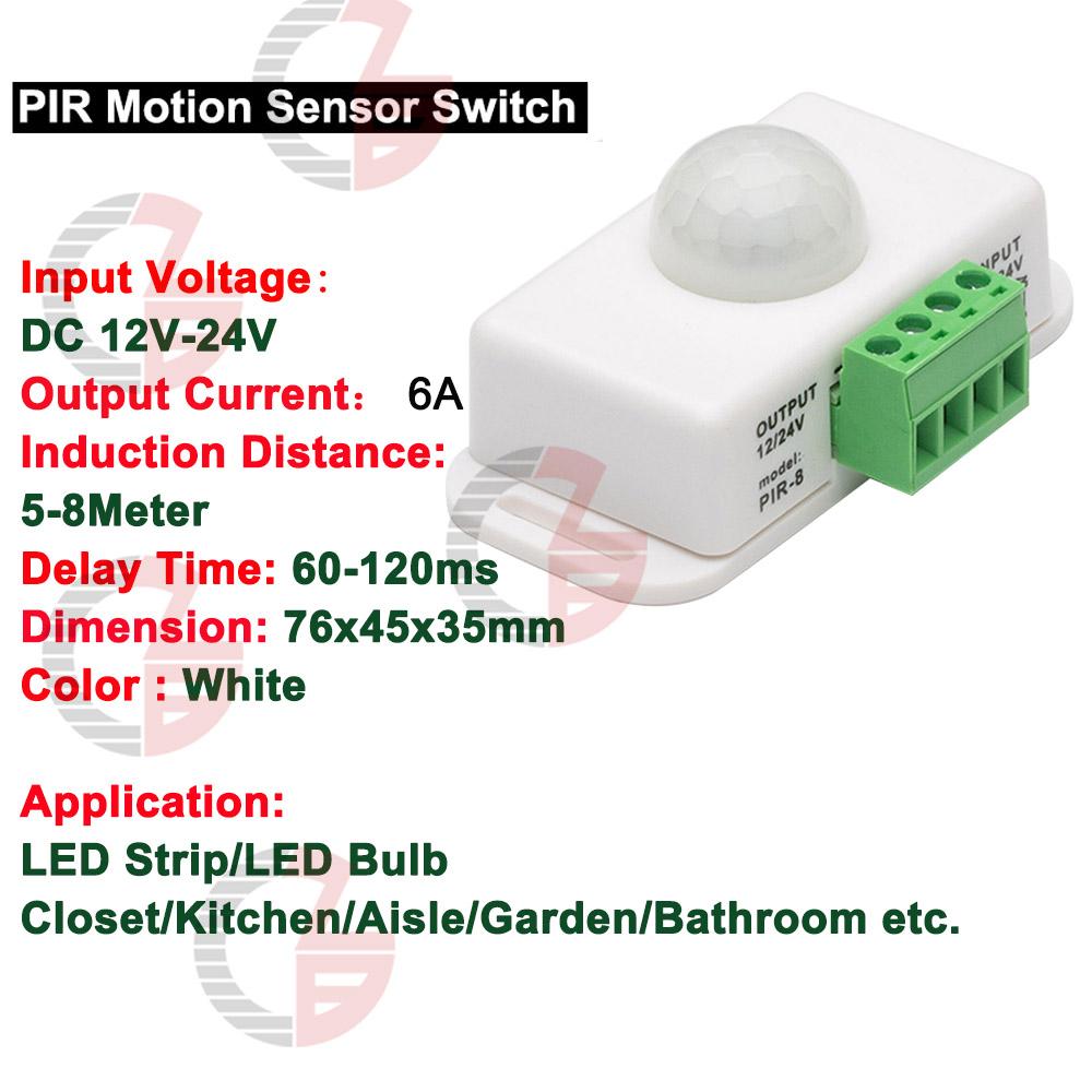 

DC 12V 24V 8A Automatic Adjustable PIR Motion Sensor Switch IR Infrared Detector Light Switch Module for LED Strip Light Lamp