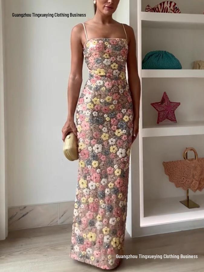 2026 European Spring/Summer Sequin Spaghetti Strap Bodycon Party Dress