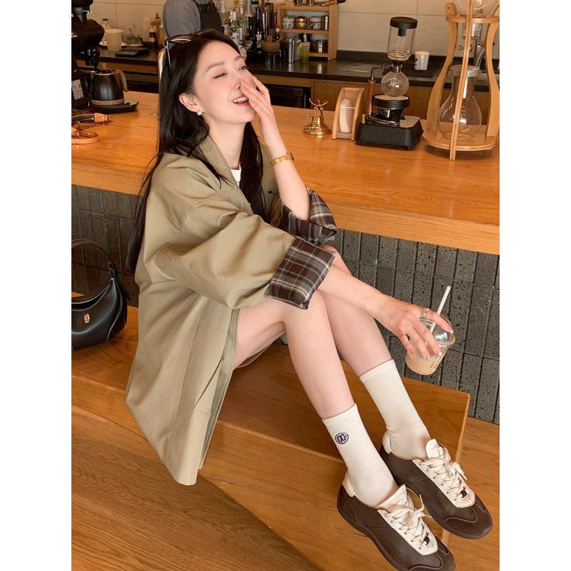 Women's Petite Color Block Short Trench Coat - 2025 Early Autumn Korean and British Style