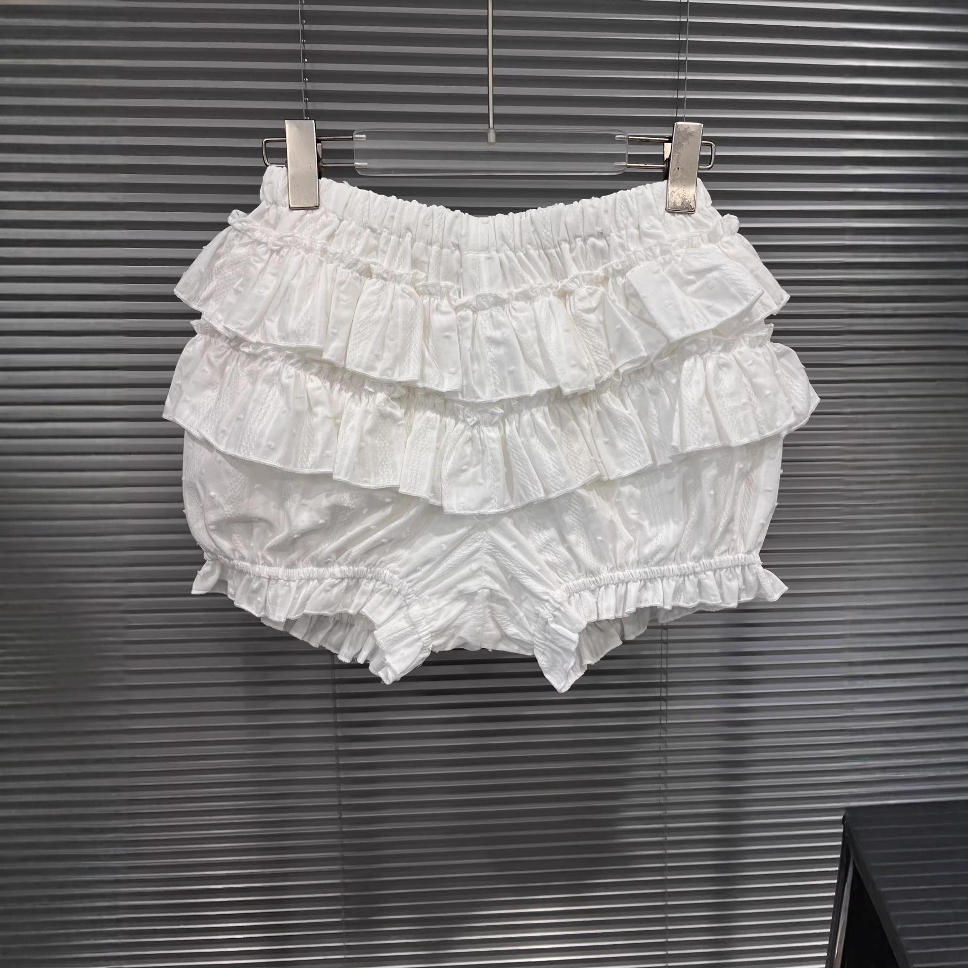 Spring 2026 Plaid Off-the-Shoulder Top & White Mini Skirt / Striped Puff Sleeve Top & Shorts Set Large