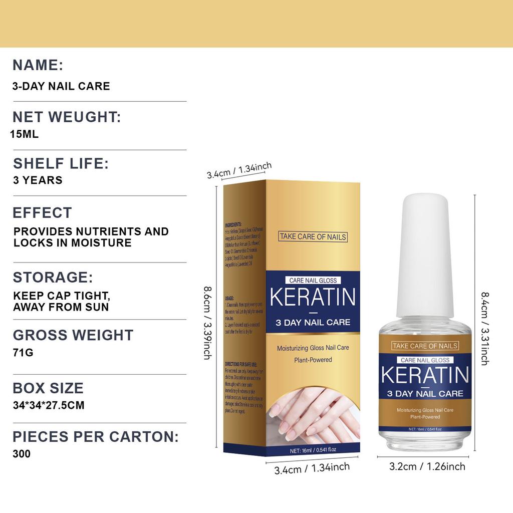 Grenzüberschreitendes Keratin 3-Tage Nagelpflege-Serum 16ml Neutrale Verpackung Tiefenpflege Reparatur Stärkt Nägel Verhindert Absplittern