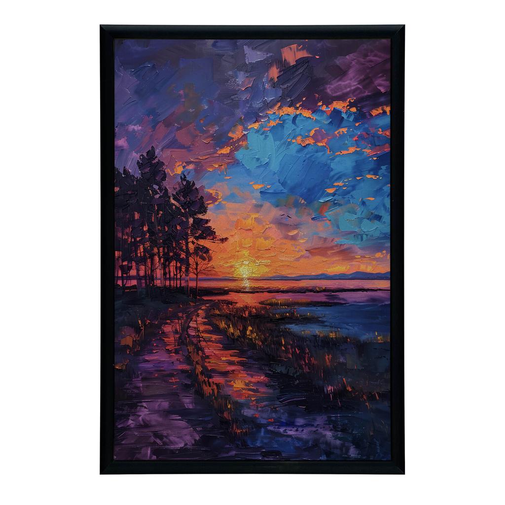 Zachodzące Słońce W Błogim Spokoju Zachodzące Słońce W Błogim Spokoju, 70X100 Cm, Rama Drewniana Ciemny Brąz, Papier Matowy 230 Gsm
