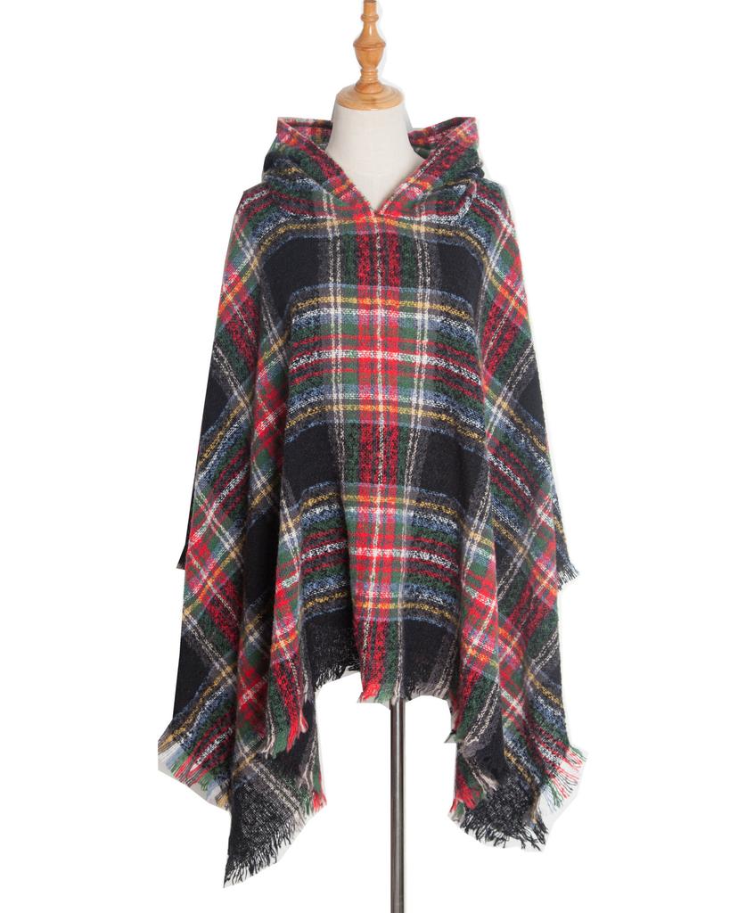 Nuovo pullover spinato primaverile e autunnale con cappello a quadri, mantello e scialle