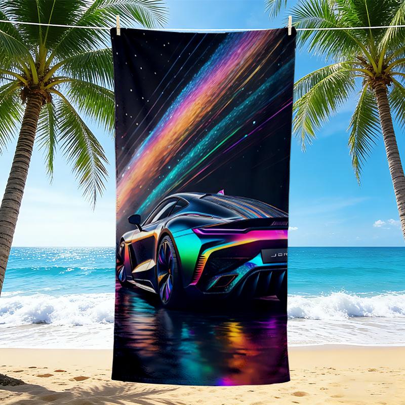 1Pc Rainbow Car Space Beach Towel, Quick Dry, Multi-Use for Beach Pool Gym Yoga Home Travel, Christmas, Halloween, Xmas Gift M928340