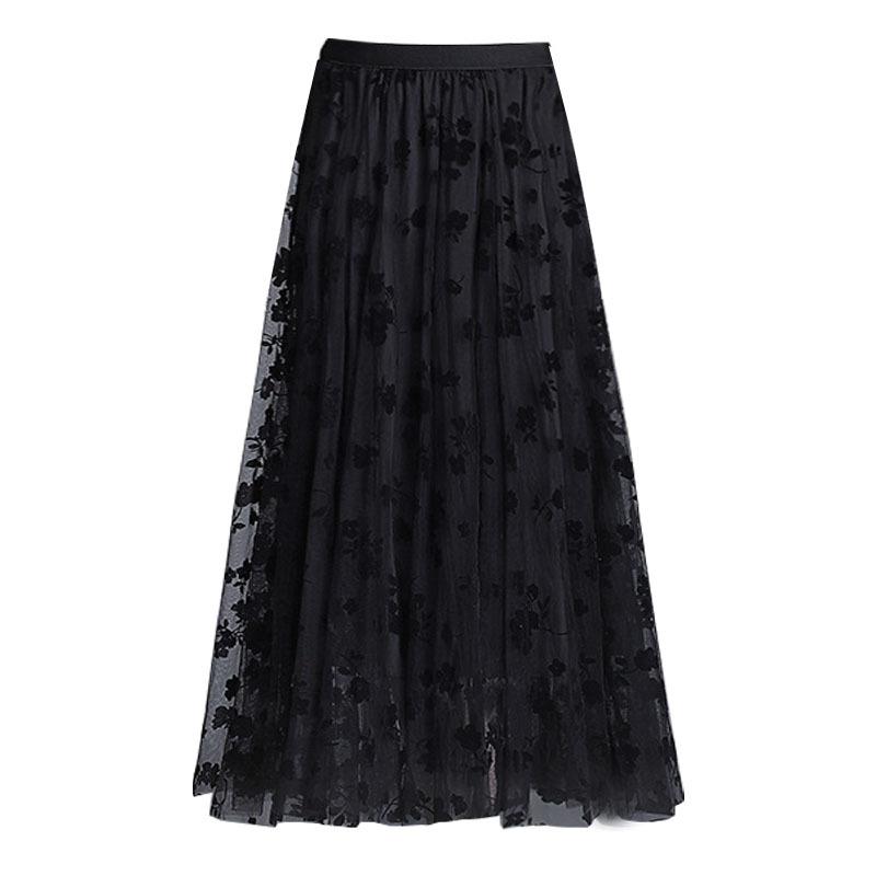 

Qooth Floral Skirt Tulle Vintage Printed Skirt Pleated Skirts Elastic Band A Line Skirt QT2584 One Size чёрный