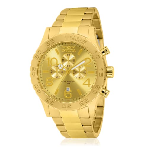 

Invicta Specialty Quartz Watch, 50mm Case, Gold Stainless Steel Strap, Gold Dial, 1270, Men s, Officially Imported