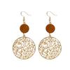 Hollow Earrings Women's Exaggerated Retro Style Wood Alloy Engraved Long Face Thin Stud Earrings