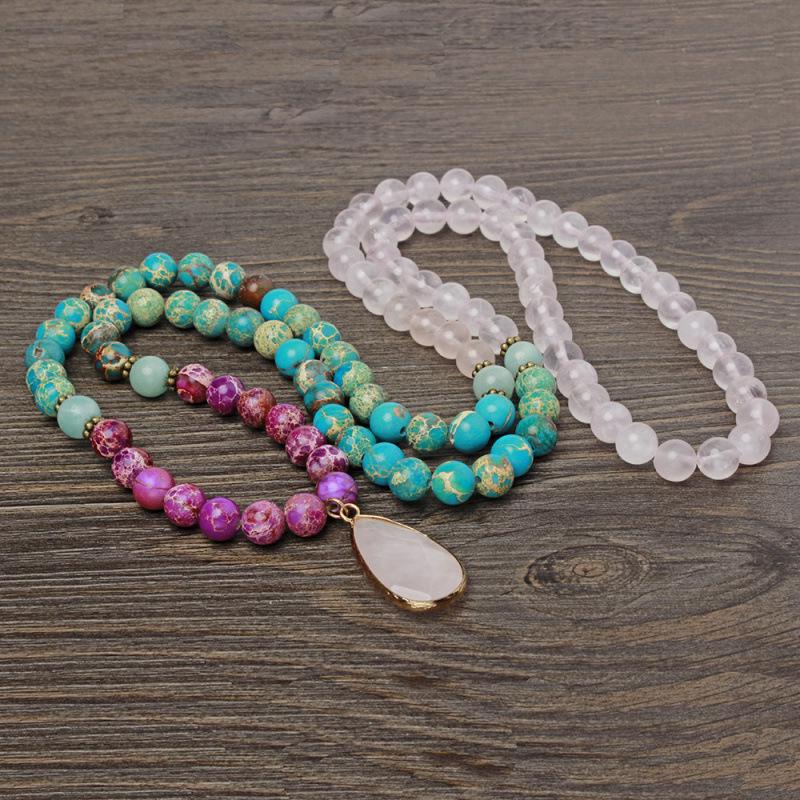 European & American Pink Crystal Water Drop Pendant Necklace