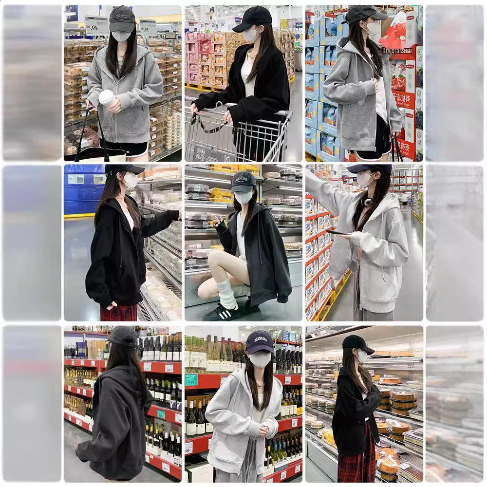 Women's Petite Gray Hooded Sweatshirt - Slimming Sporty Spring Cardigan Top