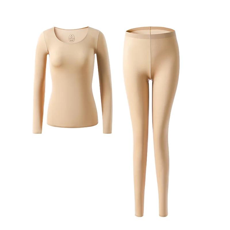 Thermal Underwear Set For Women Lightweight Seamless Long Sleeve Top Warm Lingerie Ladies Winter Sleepwear Tight U Neck Shirts