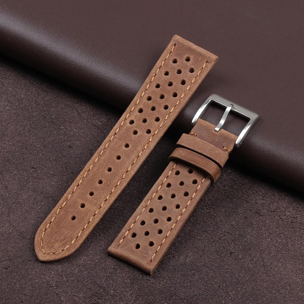 18mm 20mm 22mm Handmade Leather Strap Vintage Cowhide Band Men Women Universal Watchband Breathable Sport Bracelet Accessories