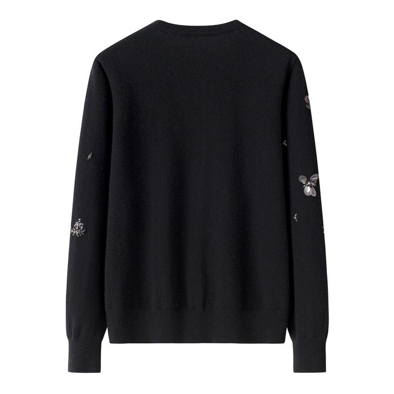 100% Pure Cashmere Loose Sequin-Beaded Sweater Coat - Women's Autumn Long-Sleeve Top