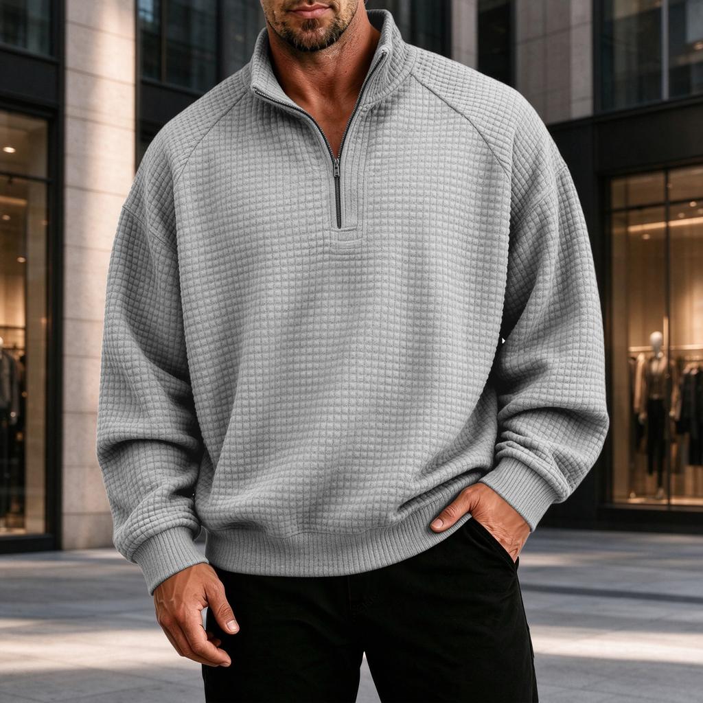 Herren lockeres lässiges Reißverschluss-Sweatshirt mit Stehkragen und langen Ärmeln