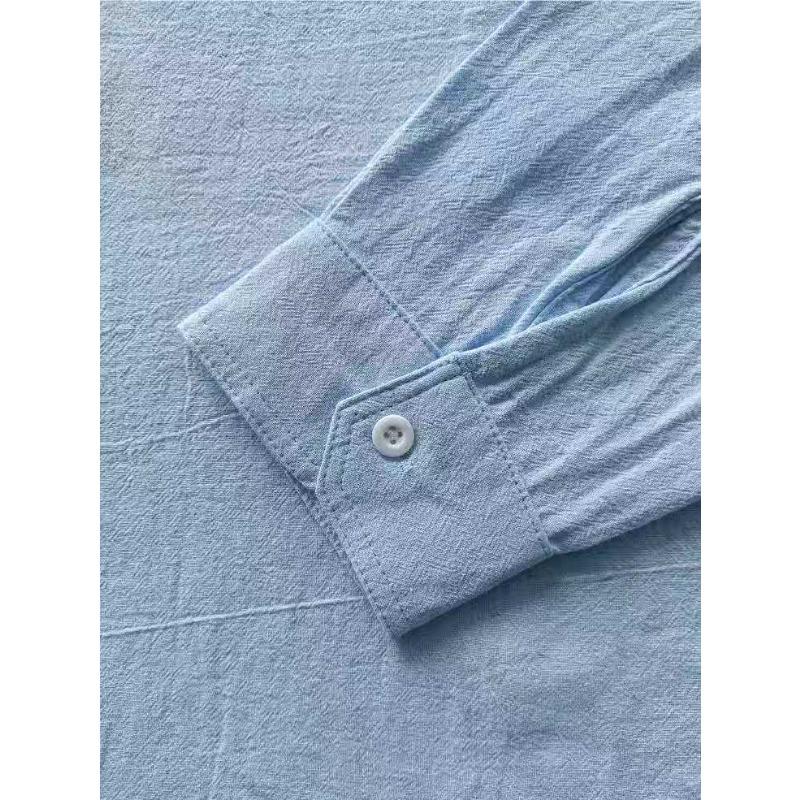 Men's Long Sleeve Cardigan Loose Casual Solid Button-Down Collar Shirt.