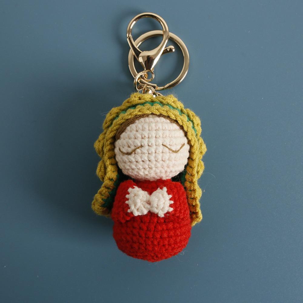 Handgefertigte Häkel-Schlüsselanhänger Hängende Dekoration Gestrickte Puppe Geschenk für Freunde Gestrickte Blumen Rucksack