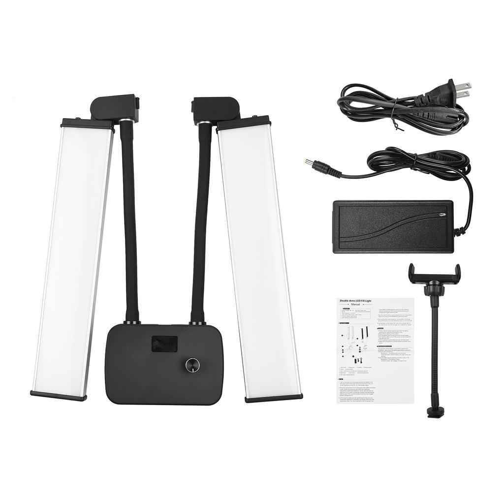 22in Double Arm Fill Light Dual Color Temperature LED Beauty Video Light with Phone Holder for Live Streaming Photography