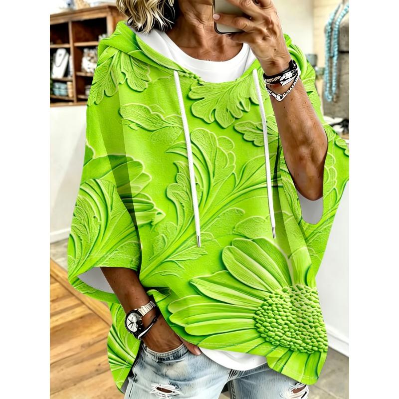 White Daisy Texture Loose Drop Sleeve Hoodie