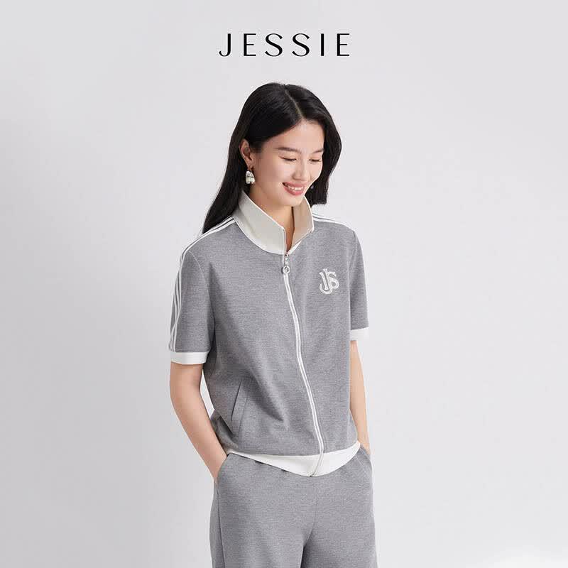 JESSIE Sporty Patchwork Short Sleeve Jacket M
