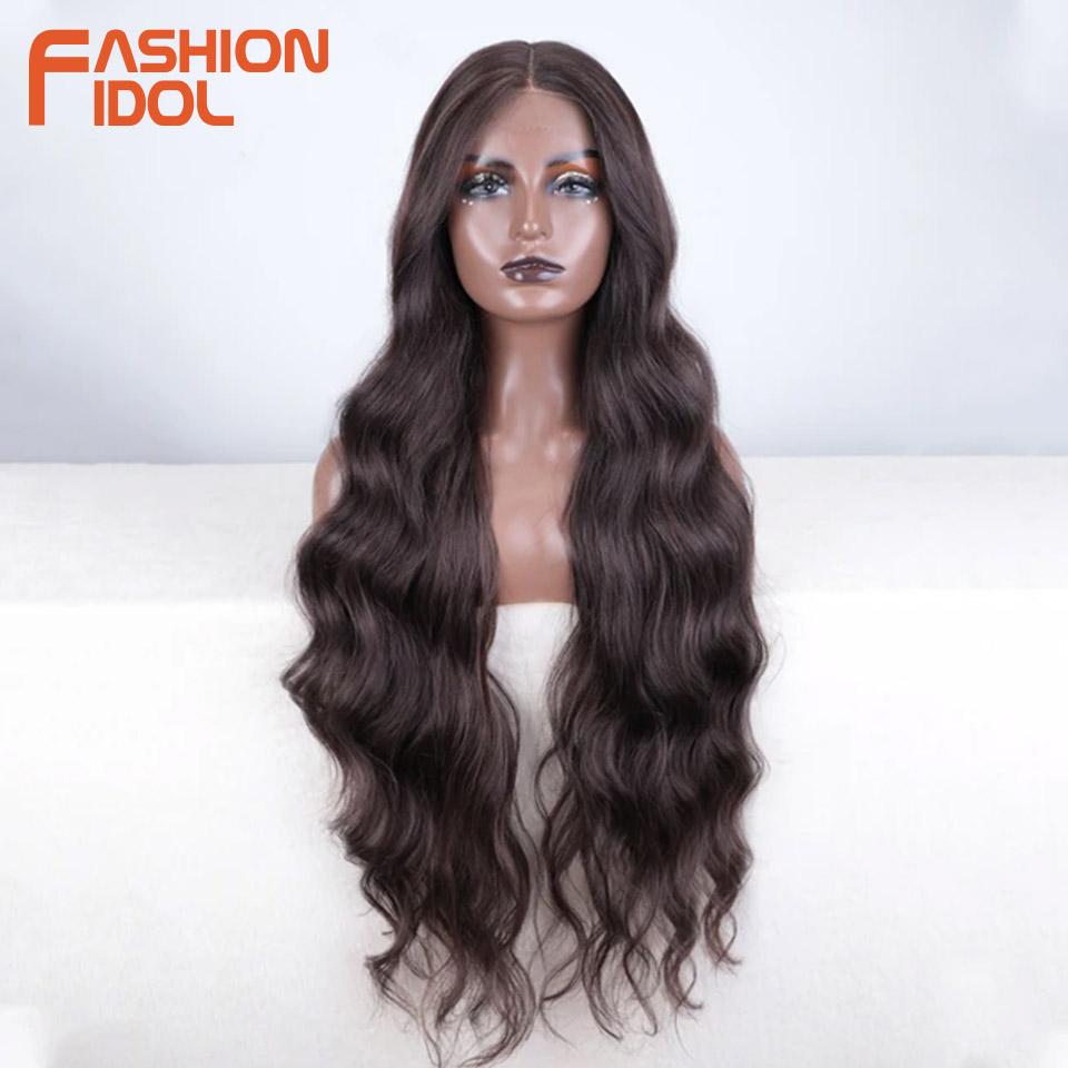 FASHION IDOL 36inch/90cm Loose Body Wavy Wigs Synthetic Lace Wigs For Black Women Ombre Blonde Cosplay Wigs Heat Resistant Fiber