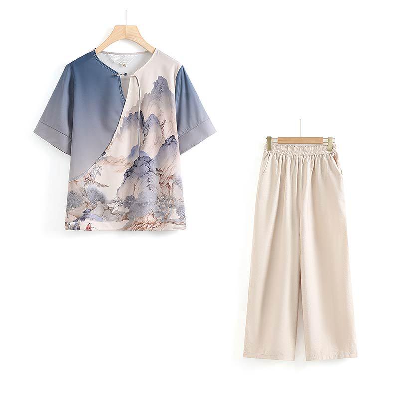 Mom's Summer Short Sleeve Blouse Set: 2025 Stylish Top for Middle-Aged & Elderly Women